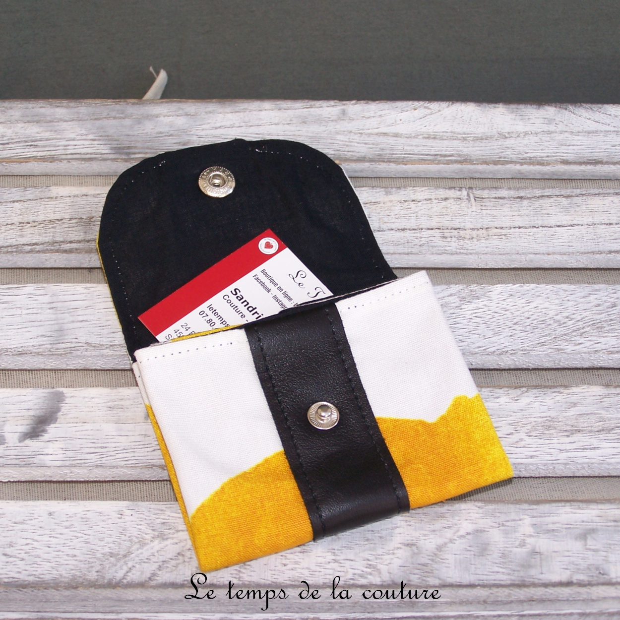 Cuir - Porte carte porte monnaie - noir jaune blanc - 01