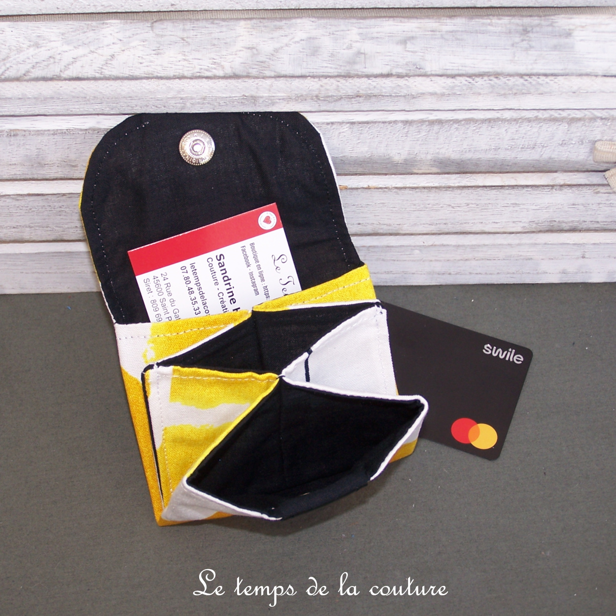 Cuir - Porte carte porte monnaie - noir jaune blanc - 02