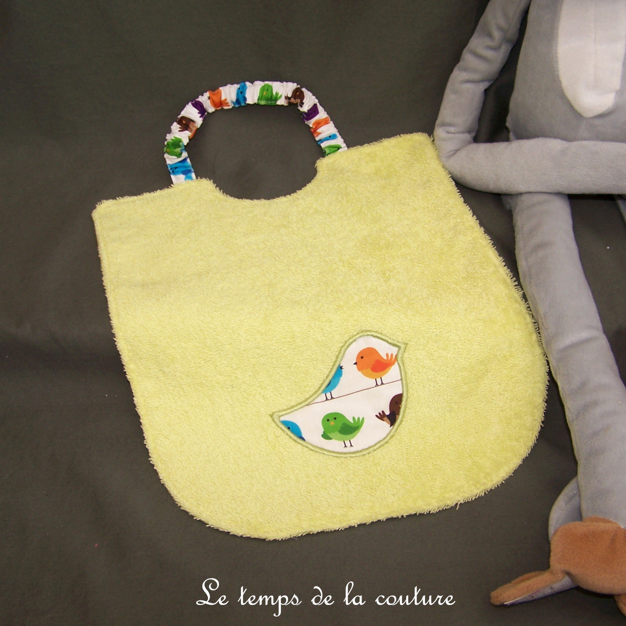 Enfant - bavoir double - anis motif oiseau 04