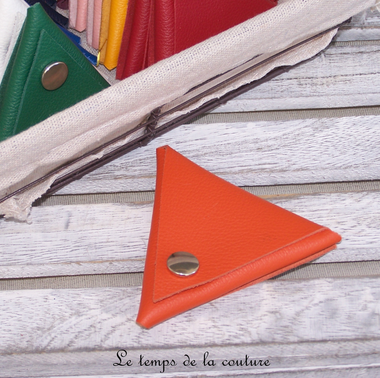 Cuir - Porte monnaie triangle - orange - 02