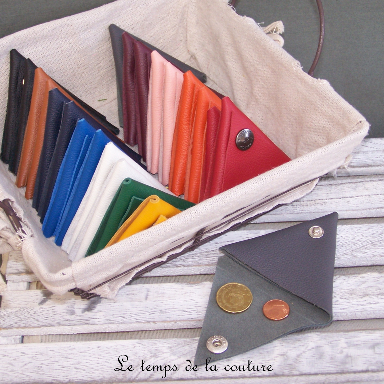 Cuir - Porte monnaie triangle - gris - 02