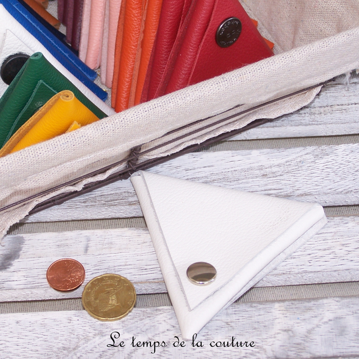 Cuir - Porte monnaie triangle - blanc - 01