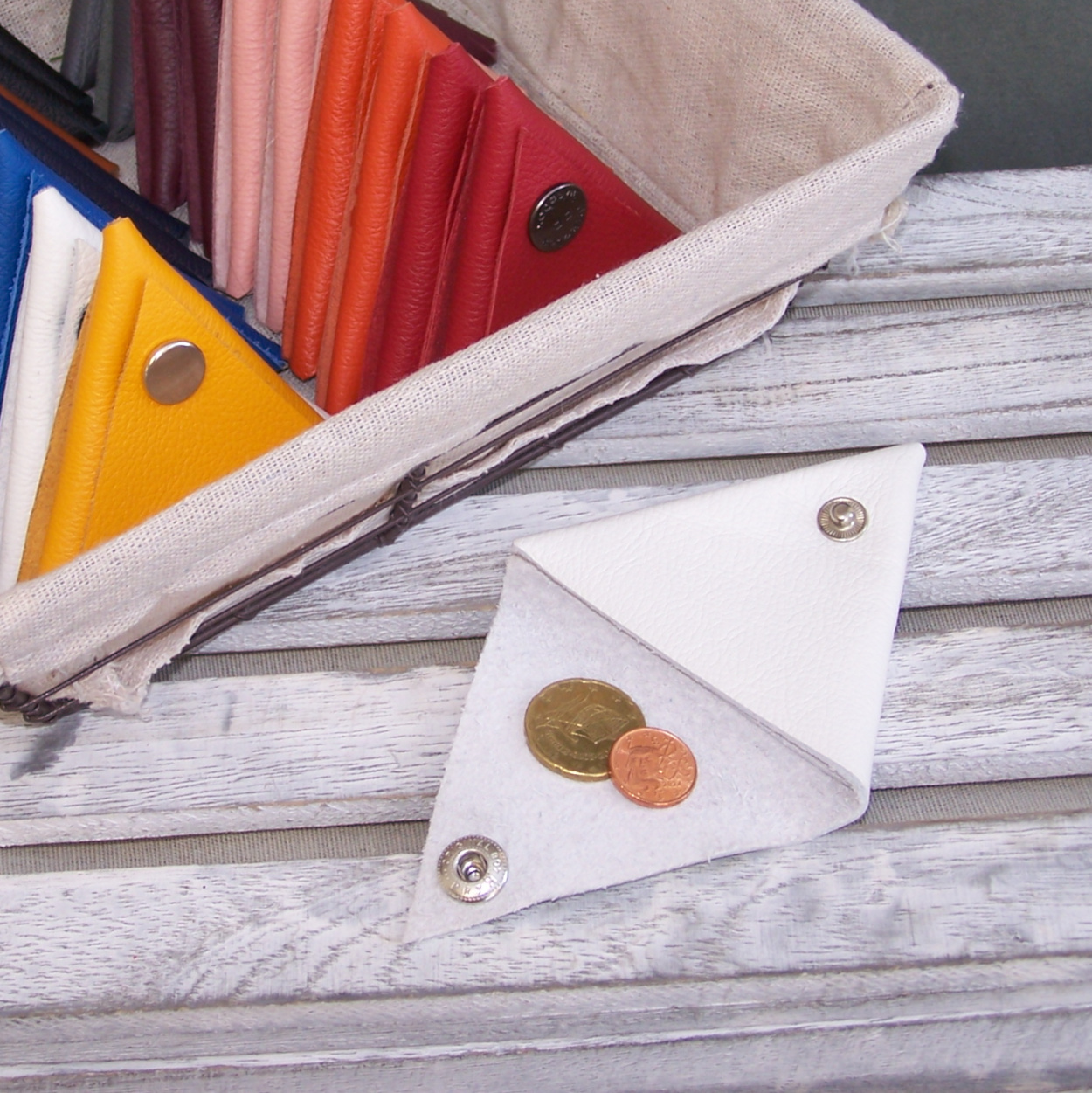 Cuir - porte monnaie triangle - blanc - 02