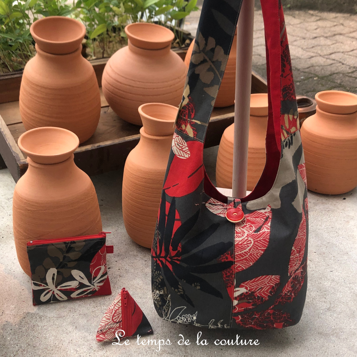 Sac - boho petit - gris antharcite rouge taupe noir - 02