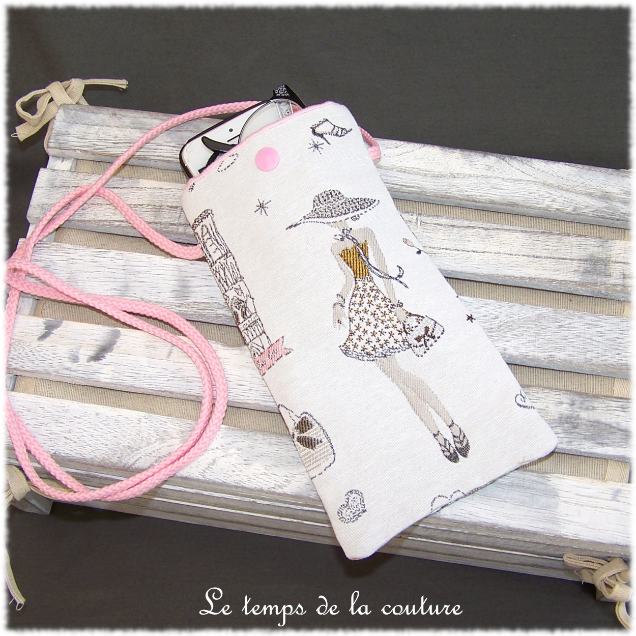 Pochette - telephone - parisienne jaune unis rose 04