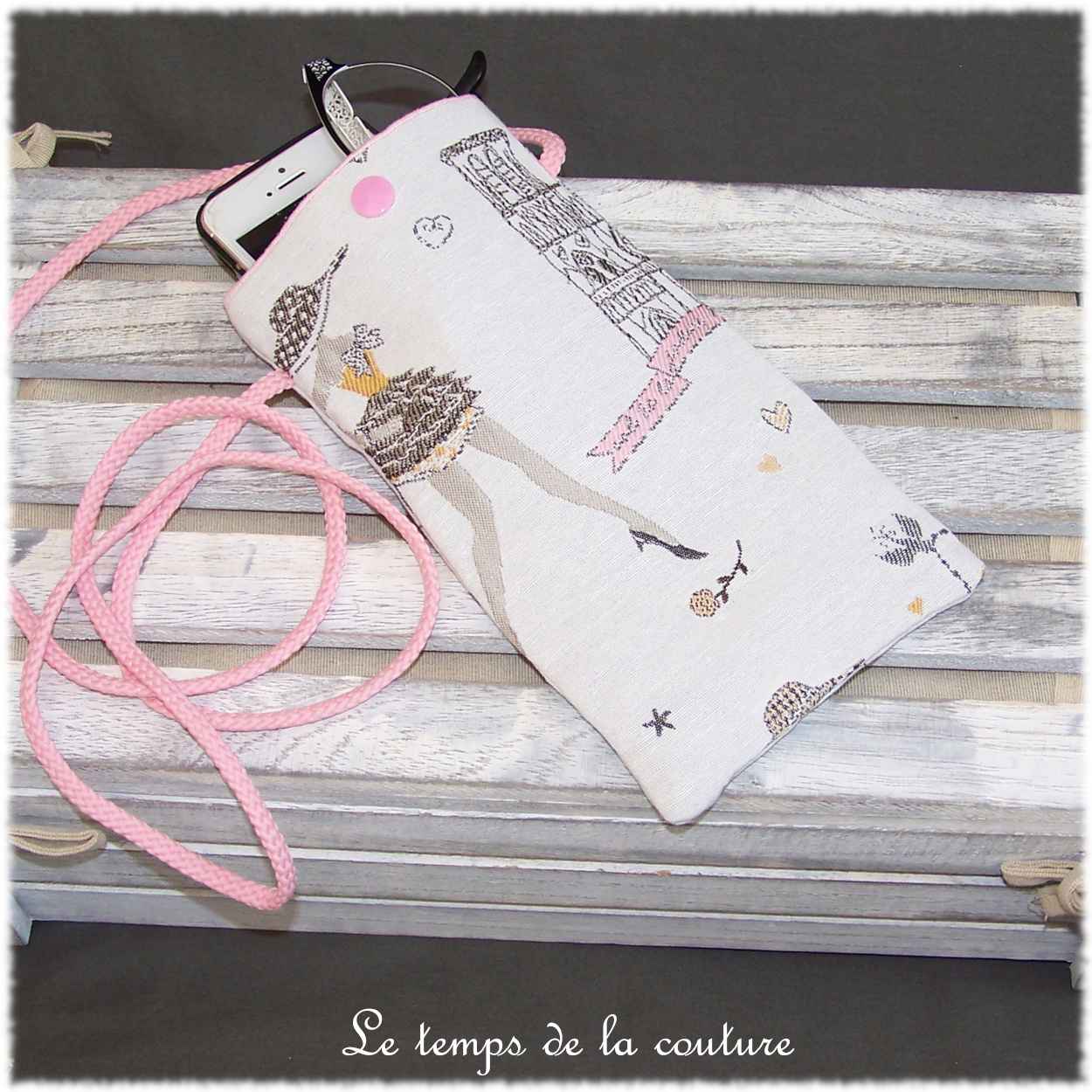 Pochette - telephone - parisienne jaune unis rose 06