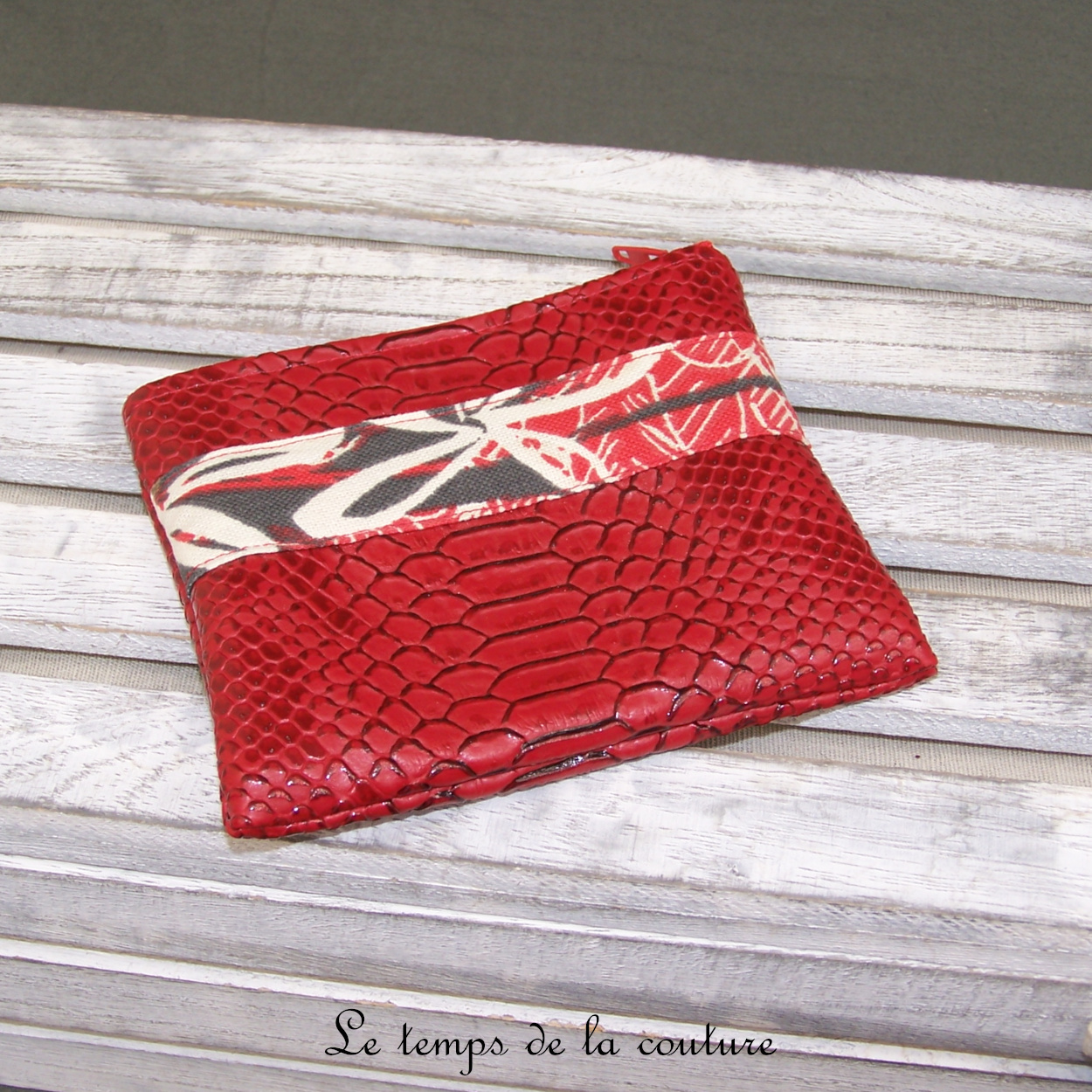 Pochette - droite - zippé - rouge simili croco fleur gris taupe beige 05