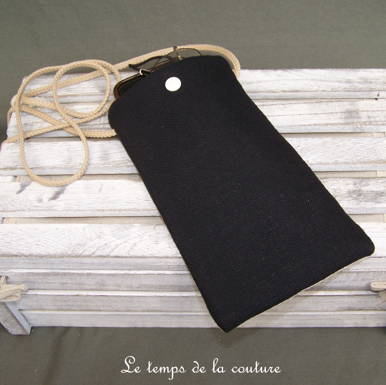 Pochette - telephone - noir beige imprimé chat 11