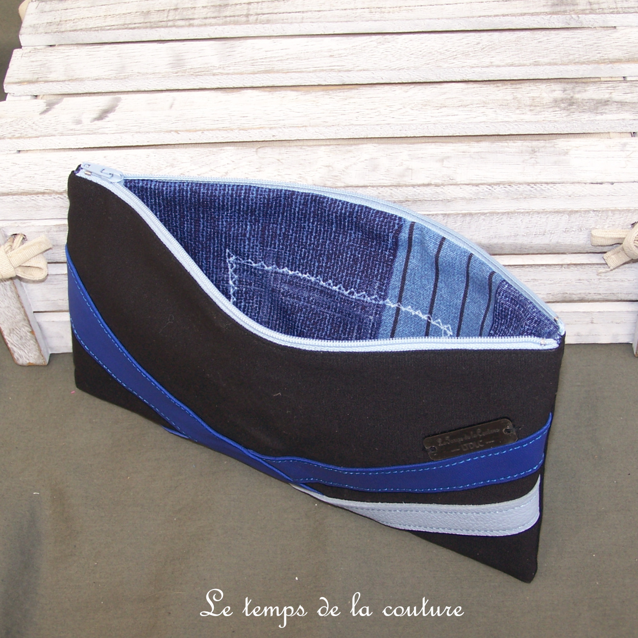 Cuir - pochette trousse - noir bleu - 03