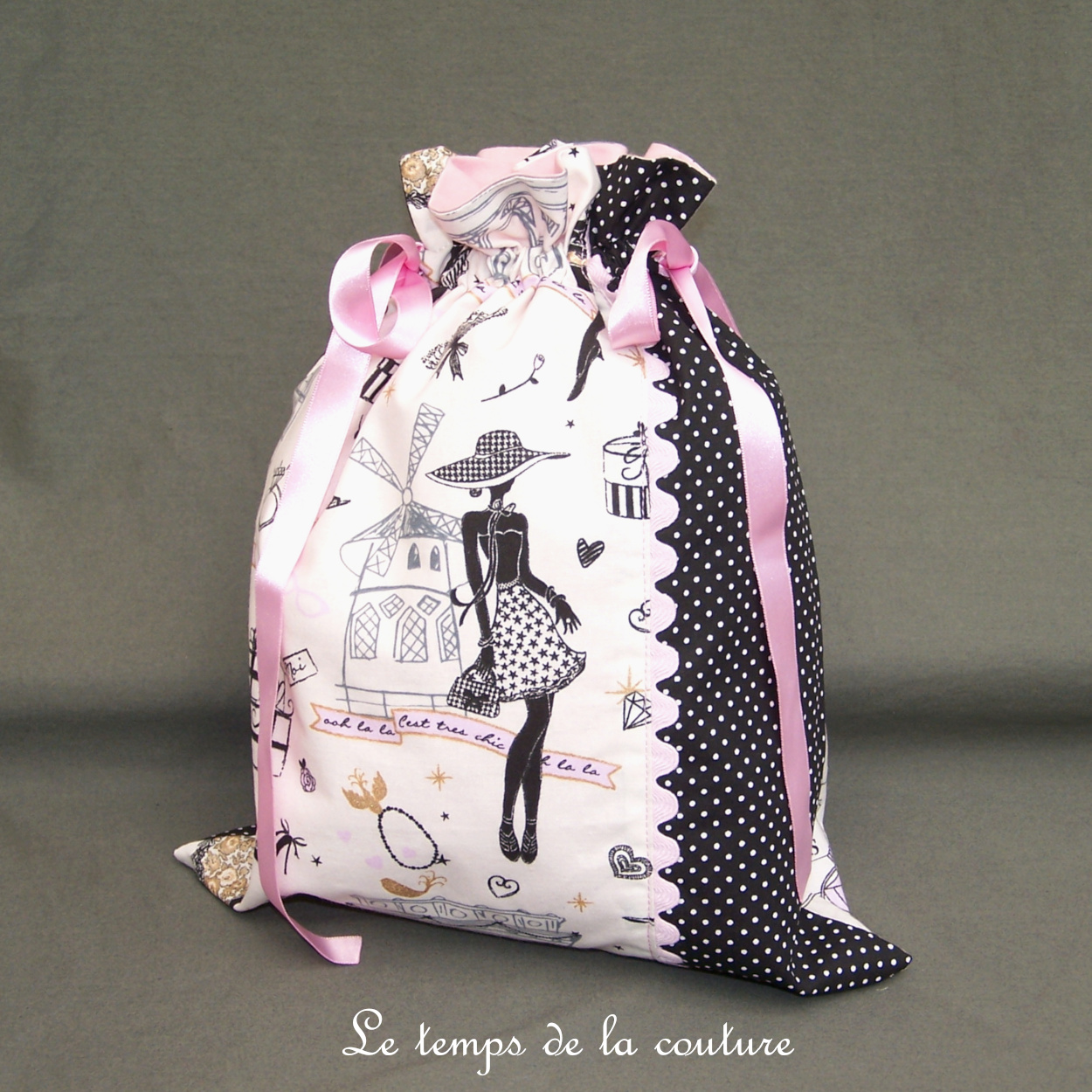 Sac - pochon - parisienne noir rose croquet 02