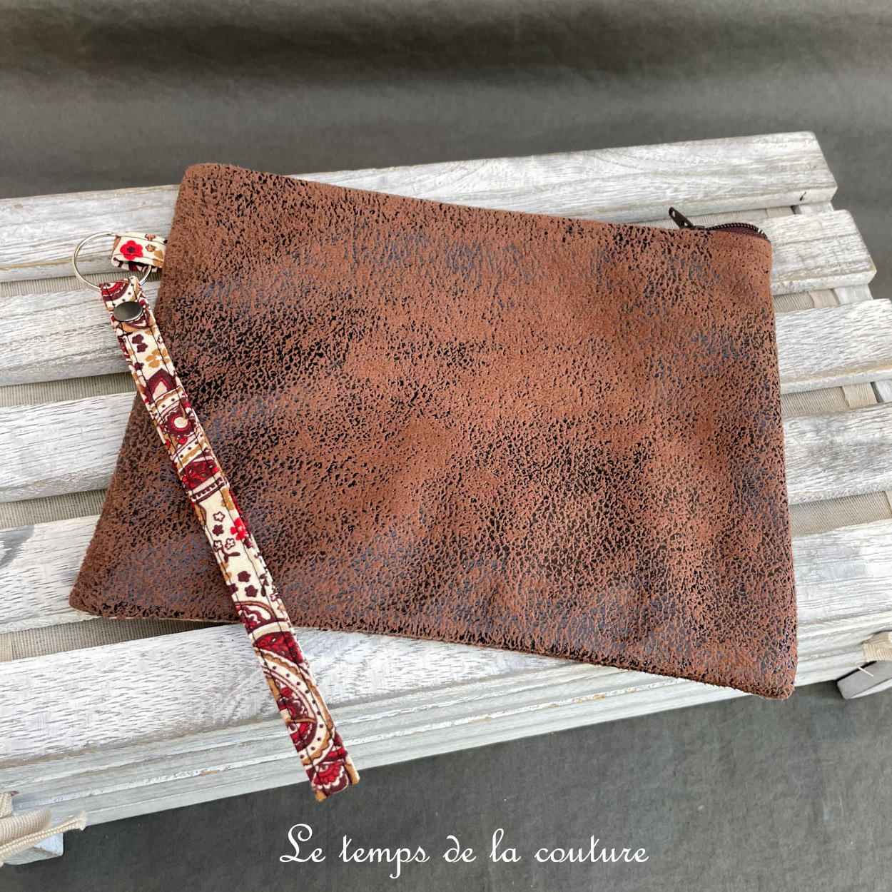 Pochette - droite - zippé - marron simili écru orange marron 05