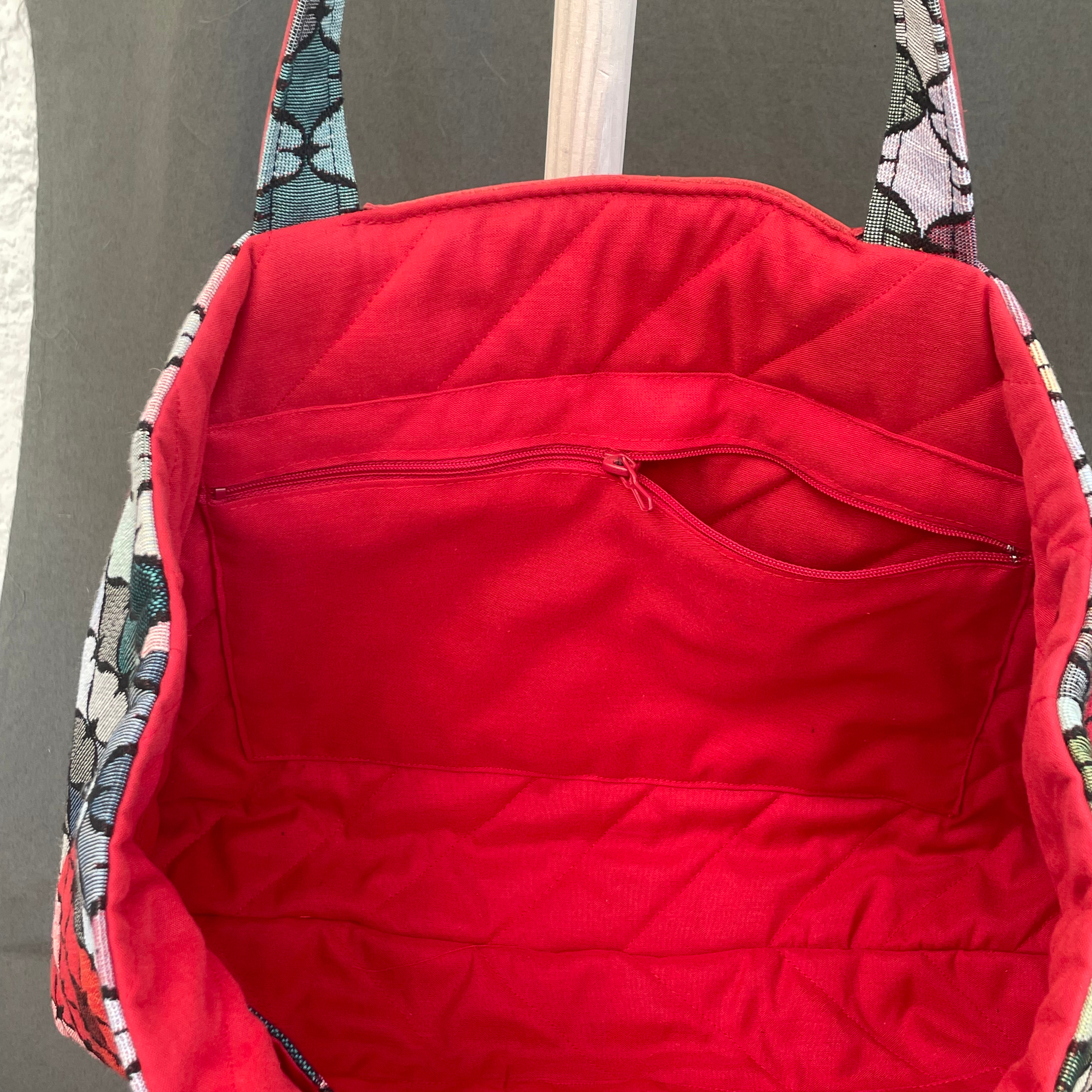 Cuir - Sac trapeze - rouge et multicolore - 07