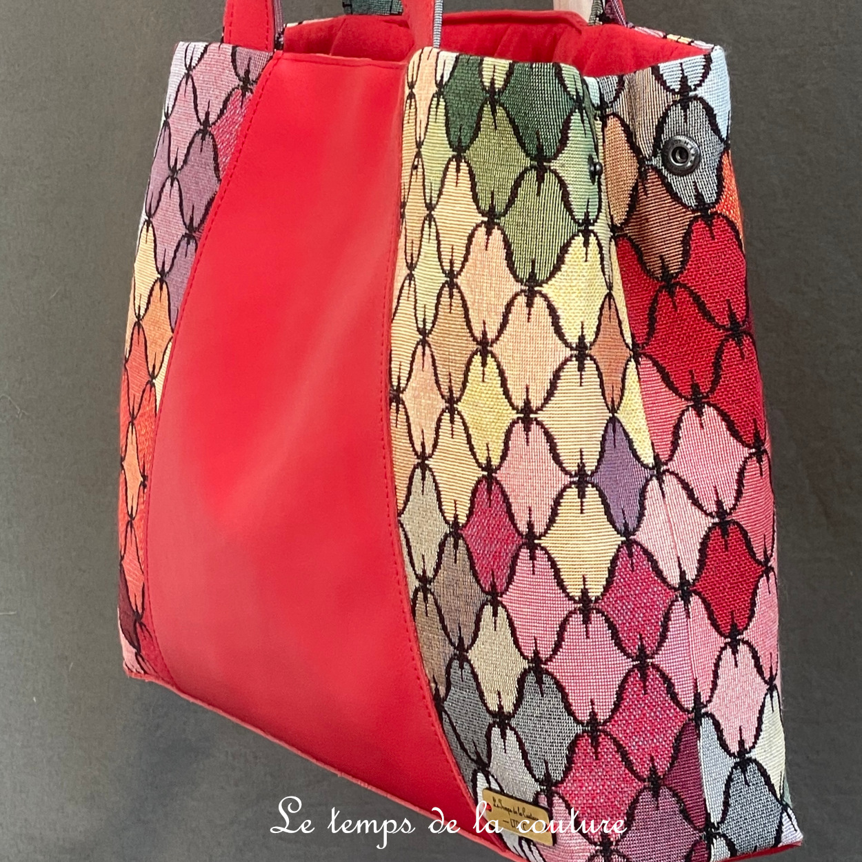 Cuir - Sac trapeze - rouge et multicolore - 11