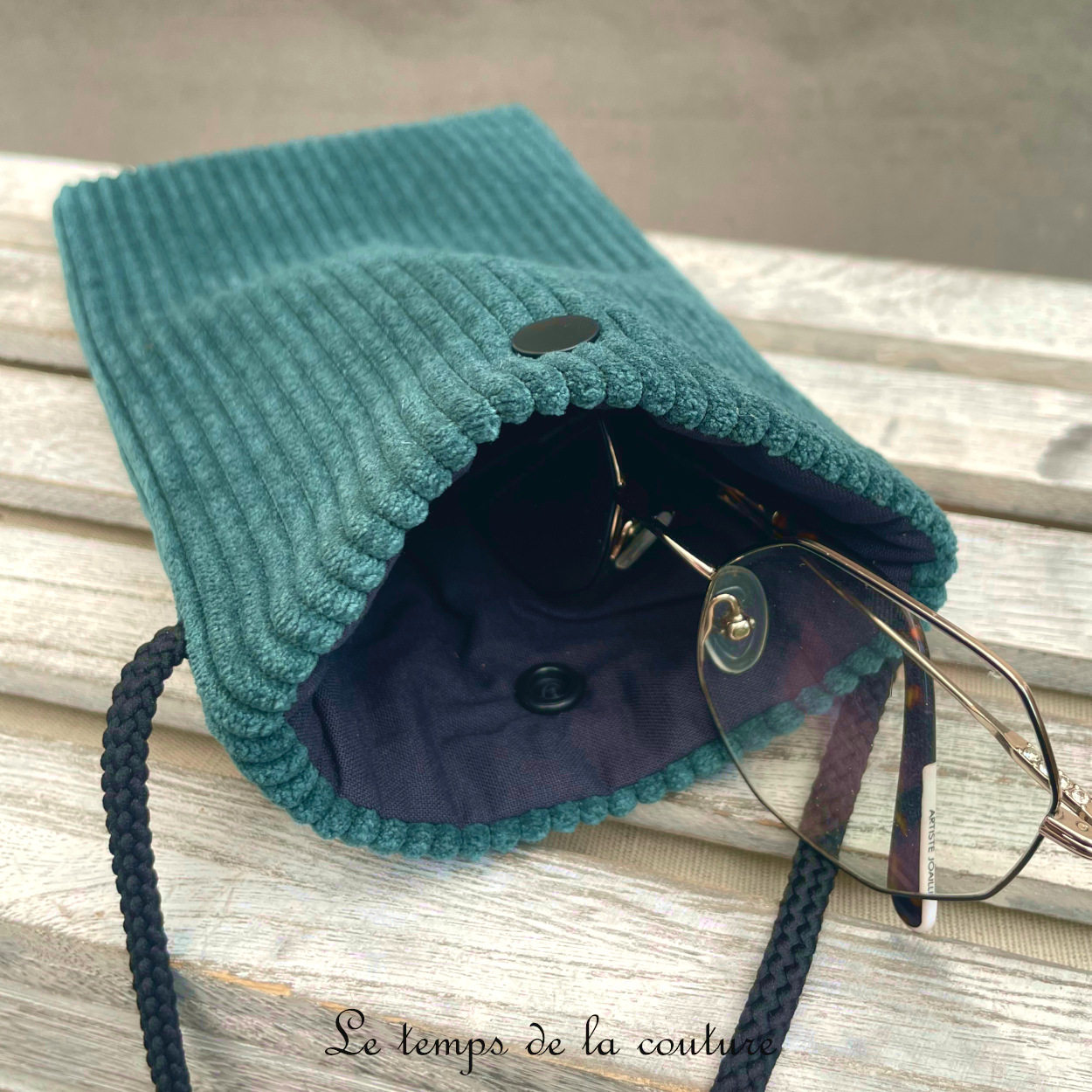 Pochette - telephone - vert noir velours 02