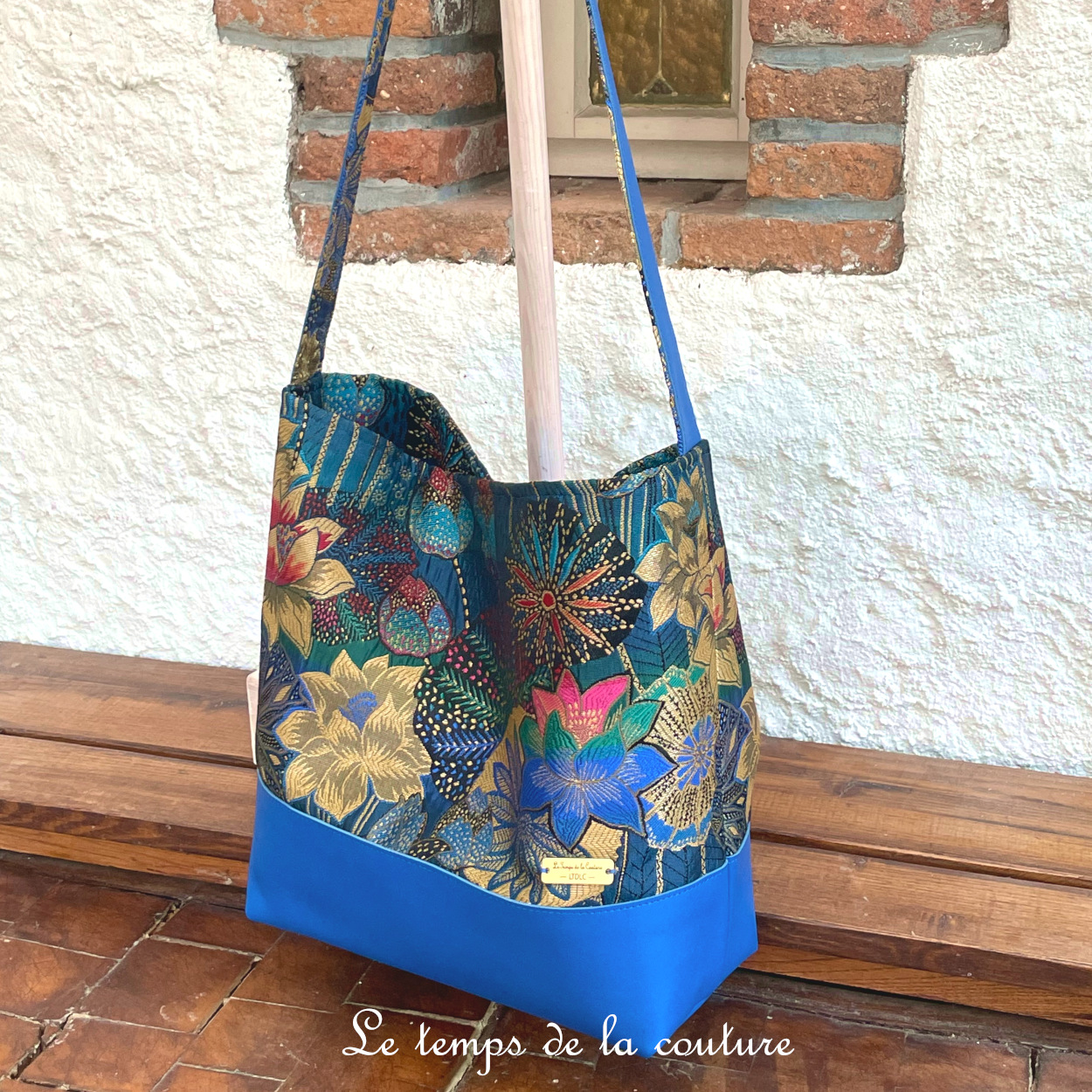 Cuir - Sac boheme - bleu fleur de lotus - 01