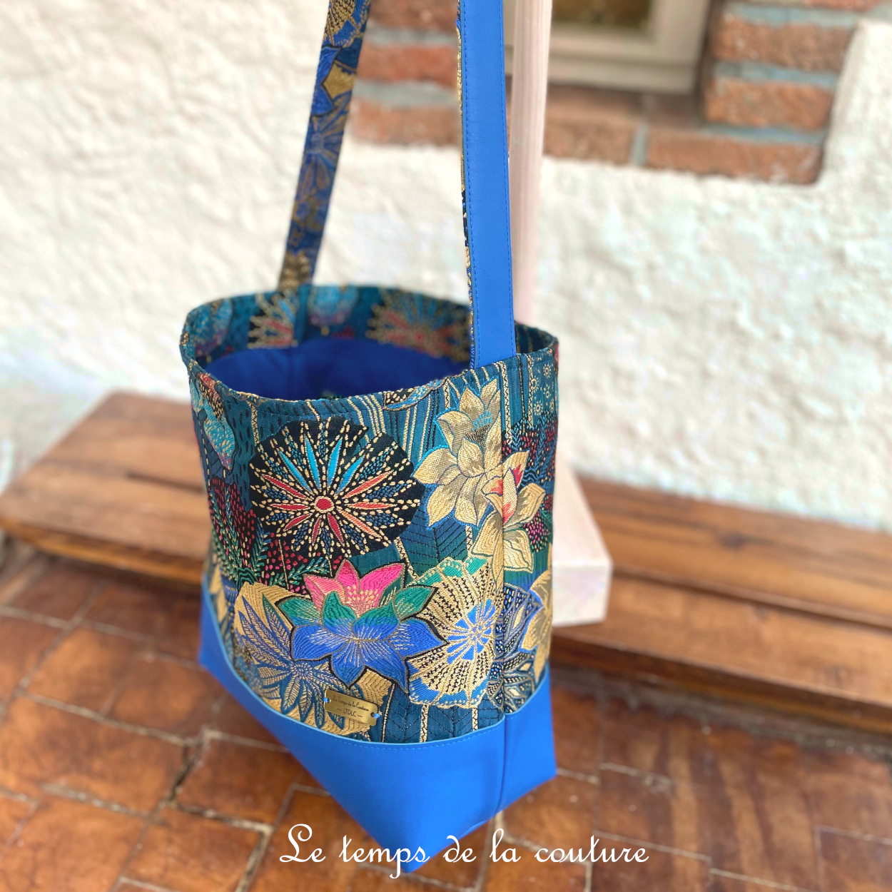 Cuir - Sac boheme - bleu fleur de lotus - 06