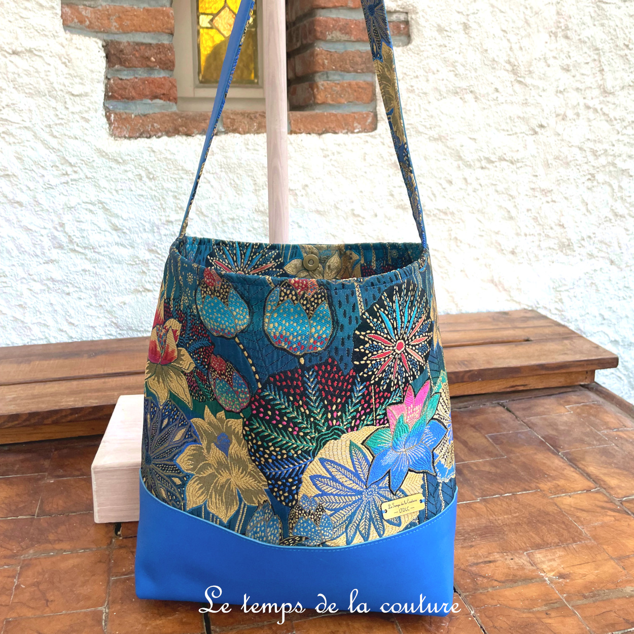 Cuir - Sac boheme - bleu fleur de lotus - 07