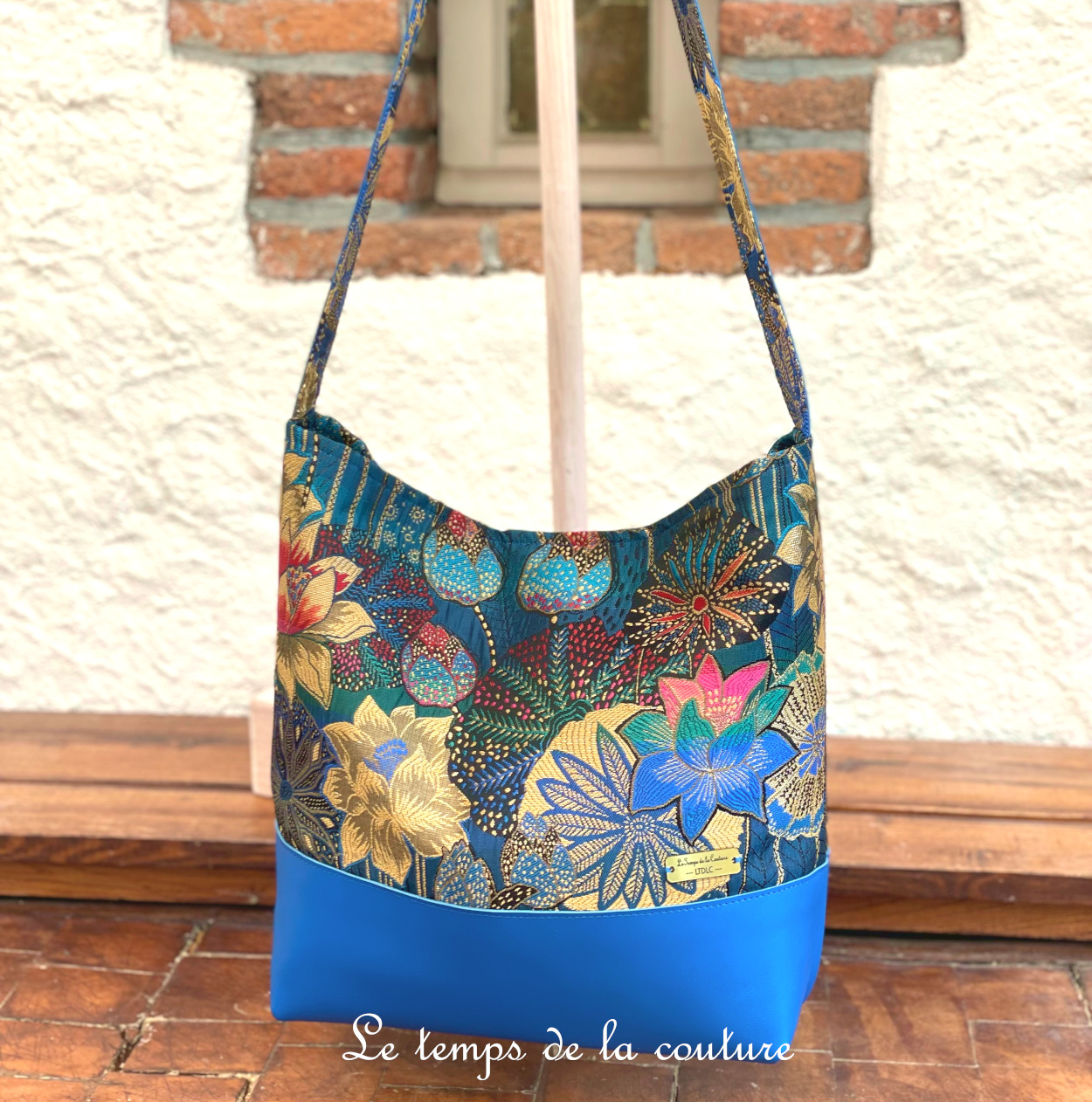 Cuir - Sac boheme - bleu fleur de lotus - 15