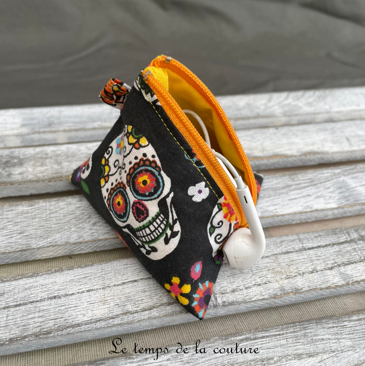 Berlingot - orange noir multicolore pirate tete de mort calavera - 01