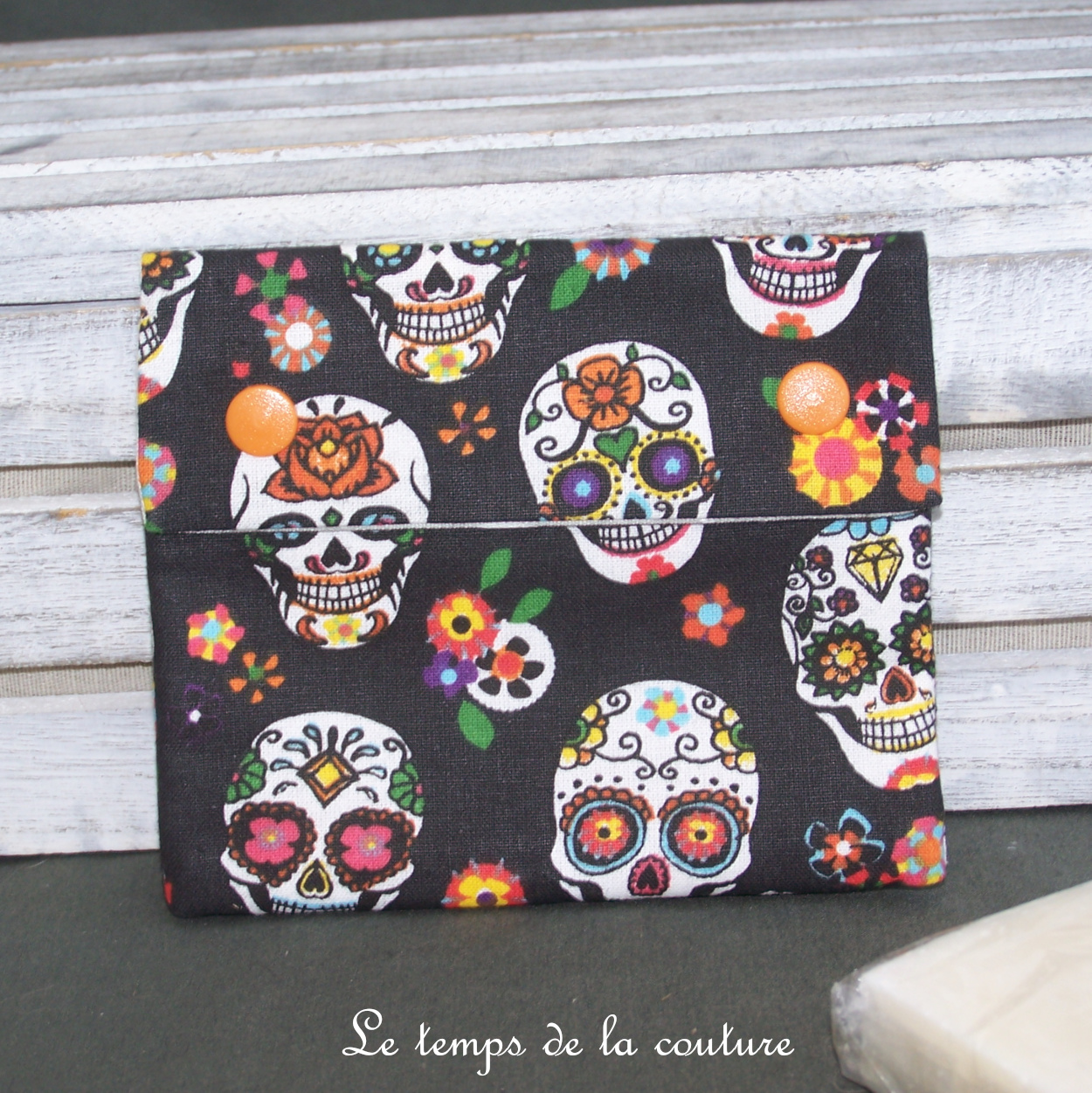 Sdb - pochette savon - noir tete de mort calaveras 03