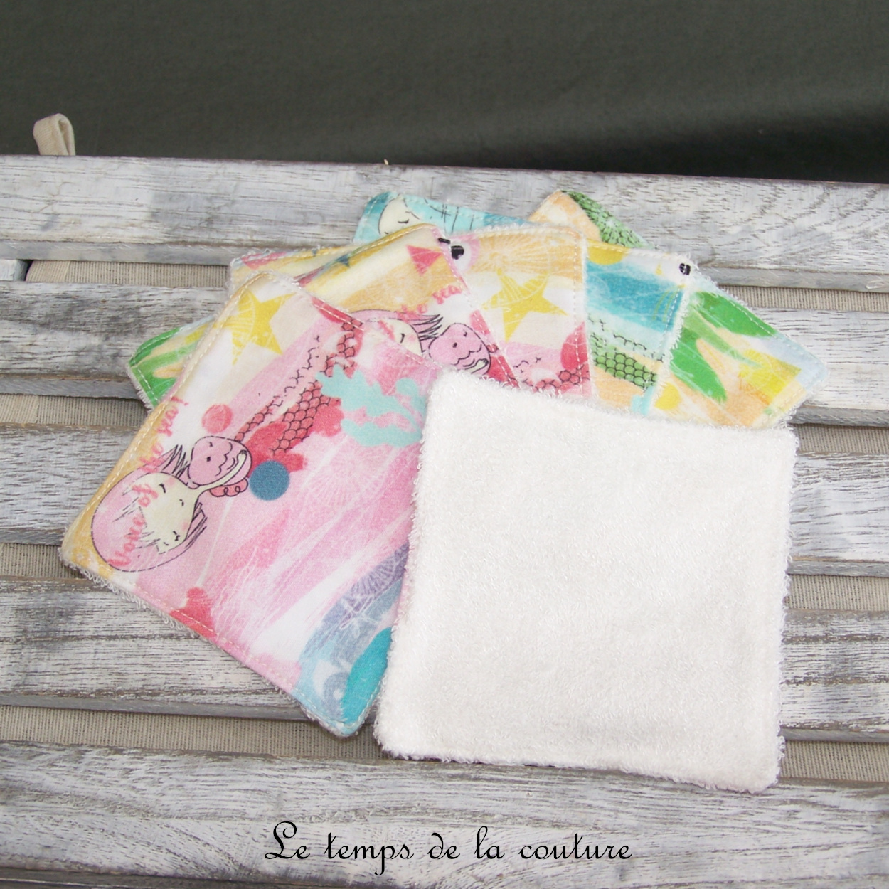Sdb - lingette bambou - sirene poisson rose jaune bleu 01