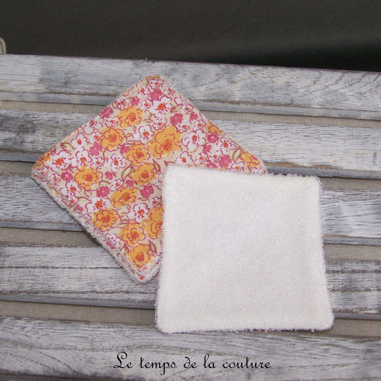 Sdb - lingette bambou écru - Orange blanc rose fleur 01