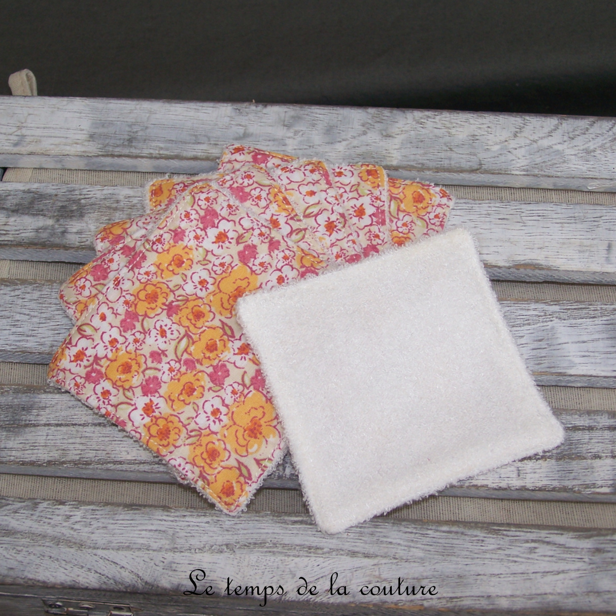 Sdb - lingette bambou écru - Orange blanc rose fleur 02