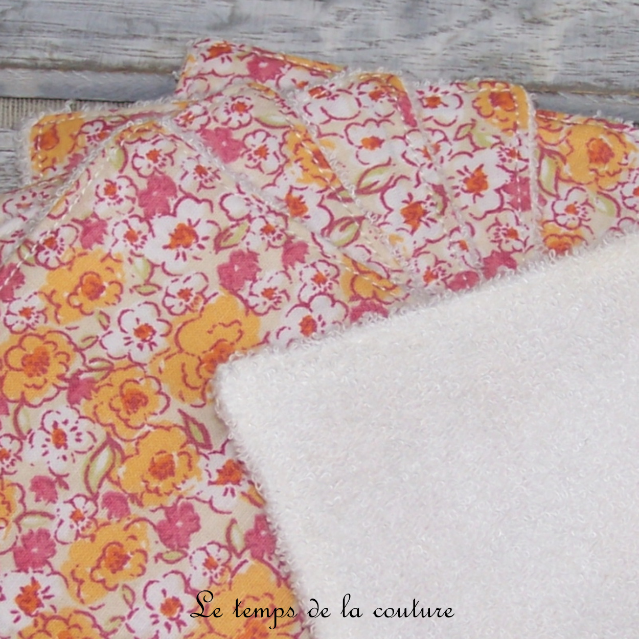 Sdb - lingette bambou écru - Orange blanc rose fleur 03