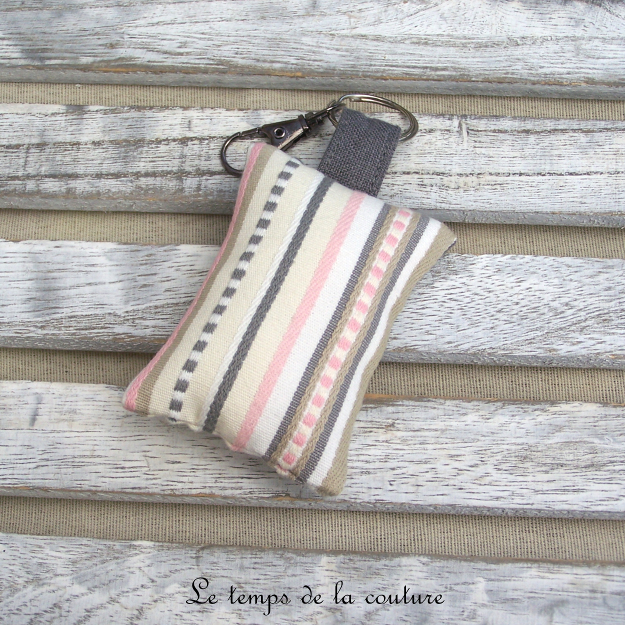 Porte clé - gris rayure ecru rose gris lune 04