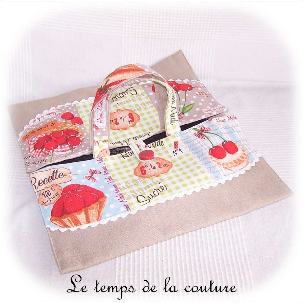 Sac à tarte motifs fruits et tartes Tons beige et multicolore