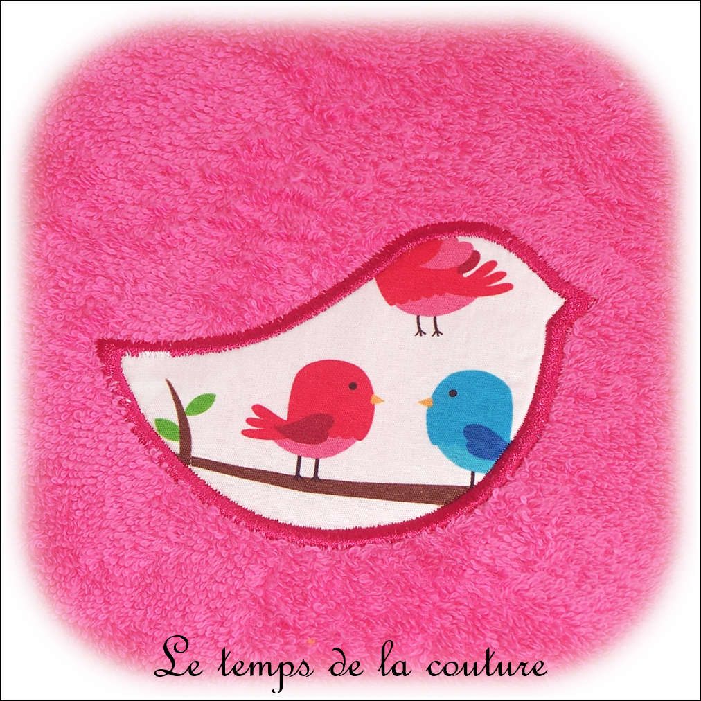 Enfant - bavoir double - rose et motif oiseau03 - GFC