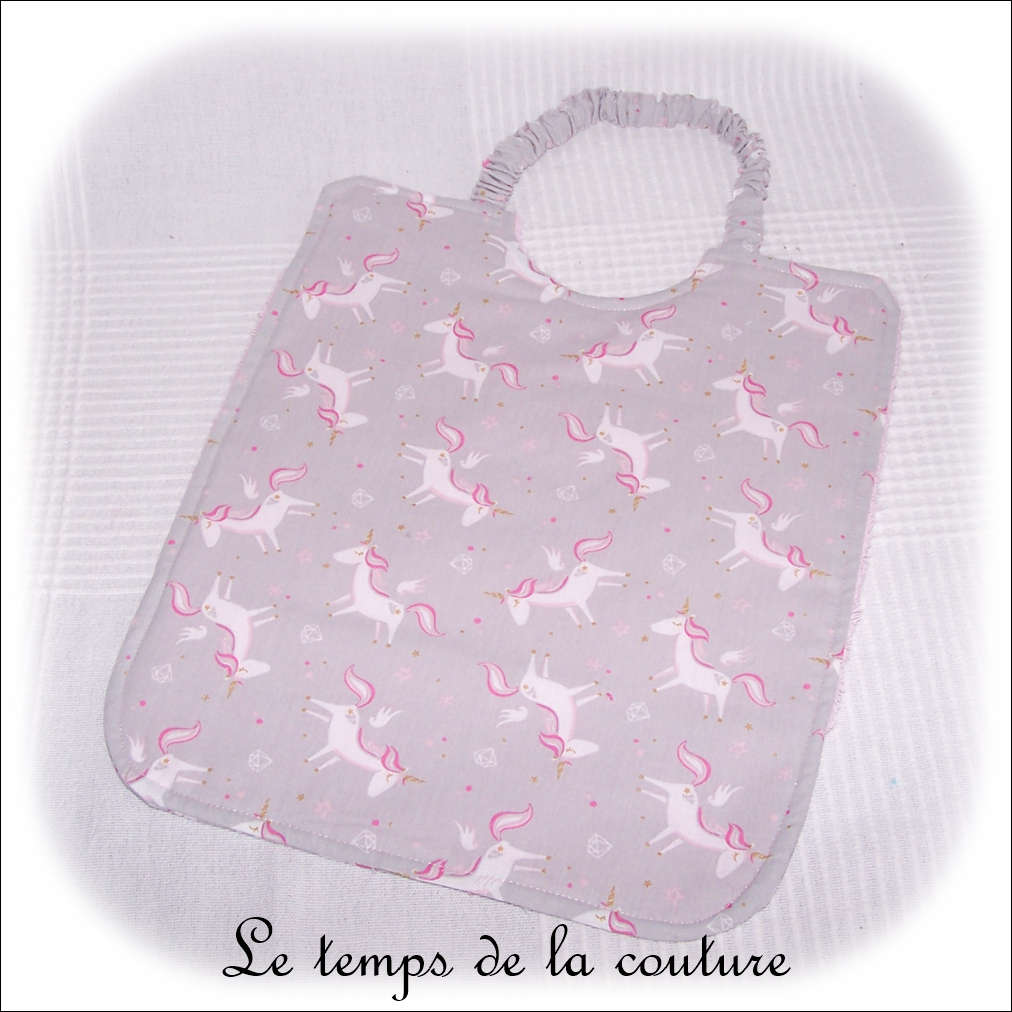 Enfant - bavoir double - rose pale et imp licorne grise04 - GFC