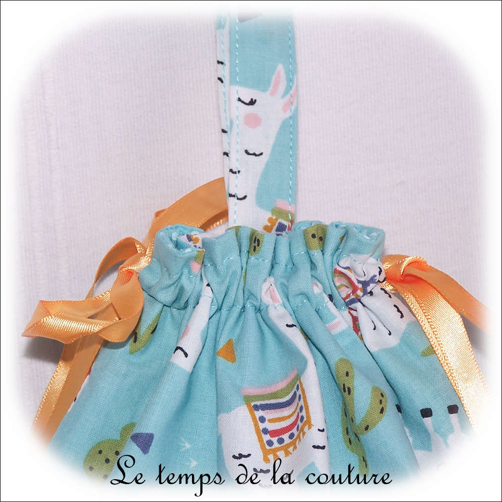 Sac - pochon - bleu vert deau imp lama02 - GFC