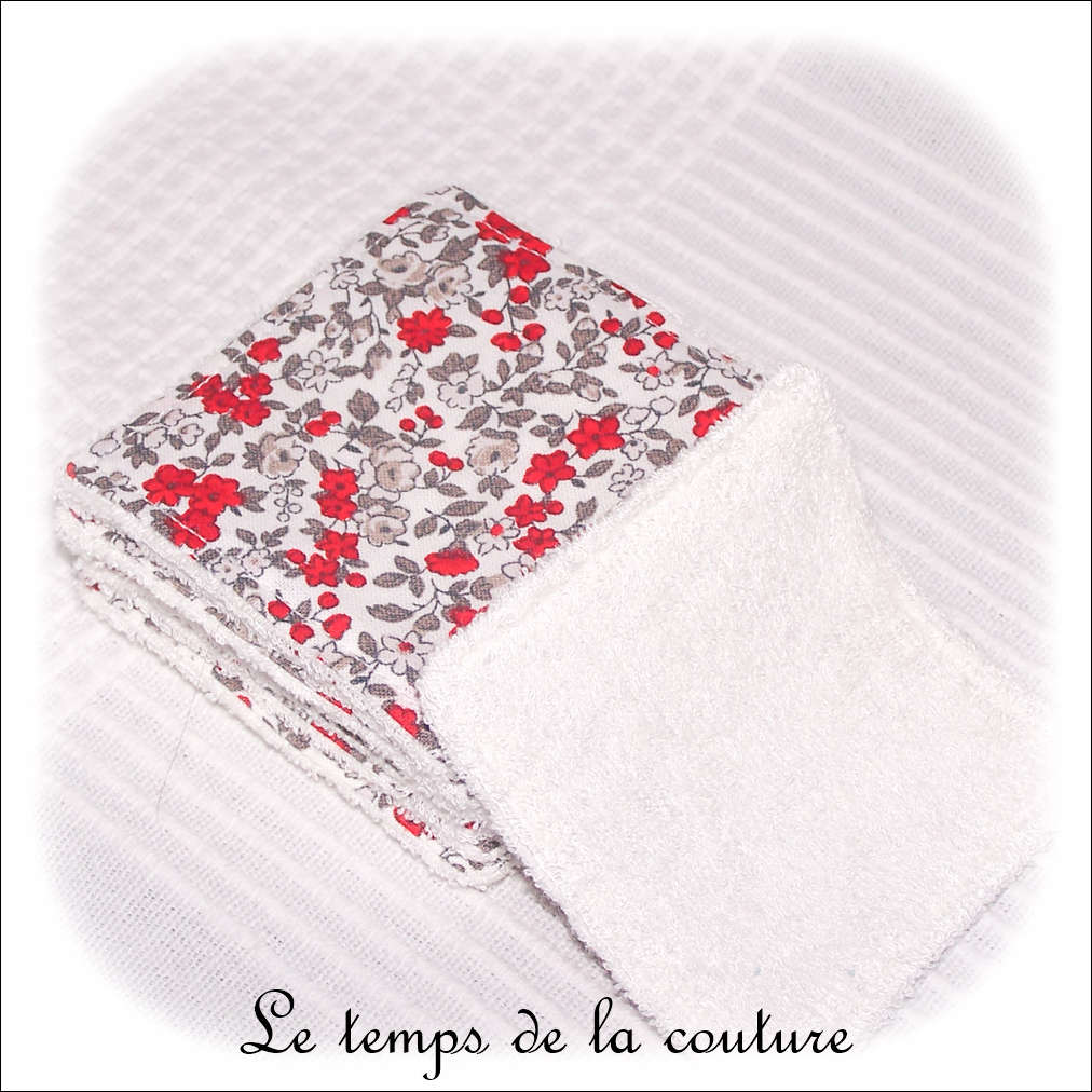 Sdb - lingette bambou - rouge et gris petite fleur01 - GFC