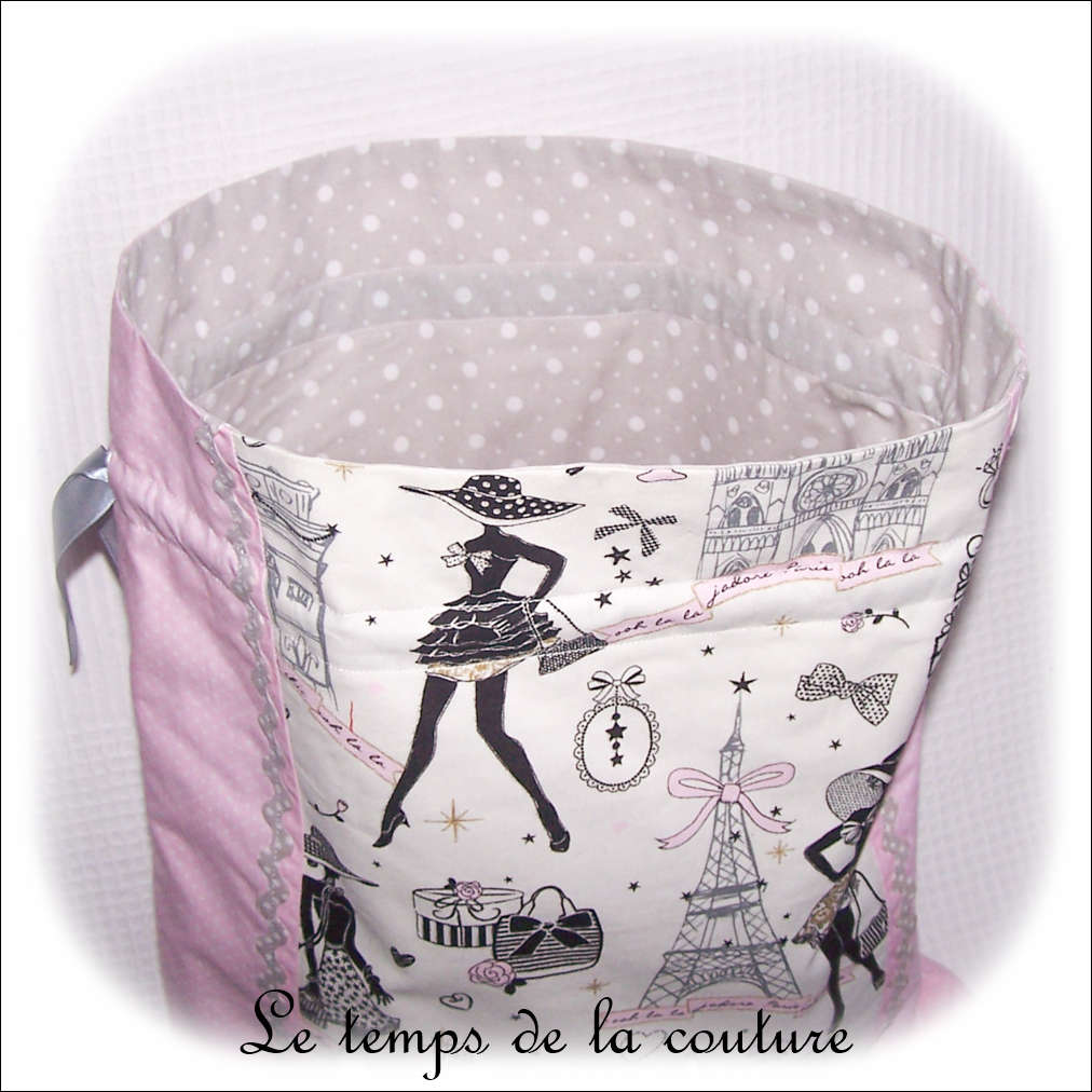 Sac - pochon - rose pois croquet gris pois centre imp parisienne03 - GFC
