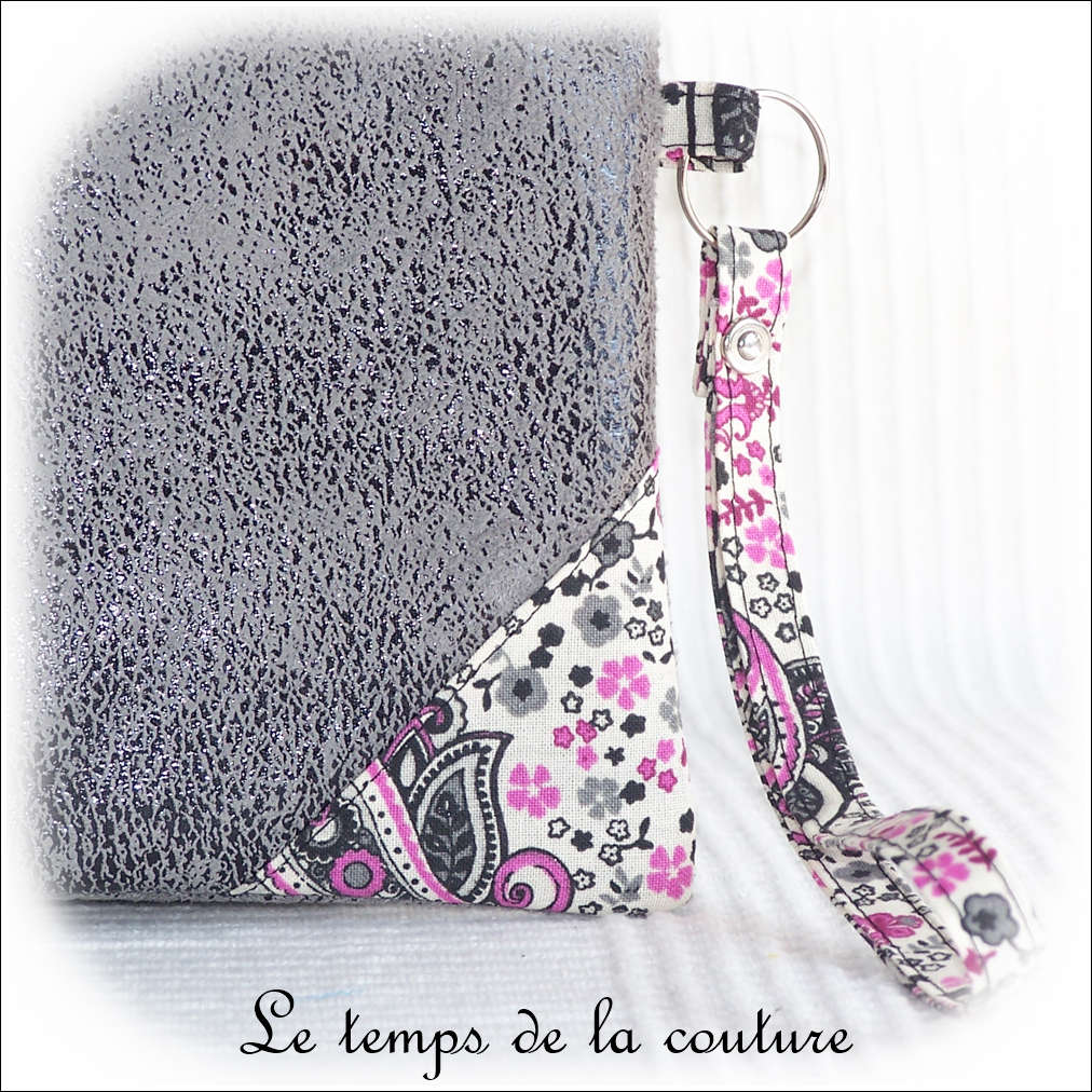 Pochette - droite - zippé - gris simili lilas gris noiir04 - GFC