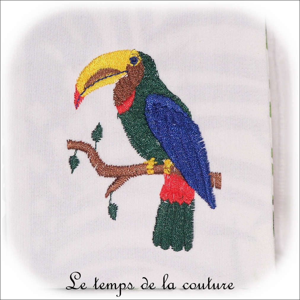 Pochette - droite - zippé - blanc vert feuillage br toucan02 - GFC