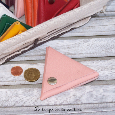Cuir - porte monnaie triangle - rose - 02
