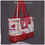 Sac - cabas soufflet - non zippé - rouge gris taupe beige motif starlette12