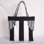 Sac - cabas non zippe - blanc noir rayure 01