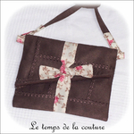 Sac - pochette - zippe - marron simili ecru rose02 - GFC