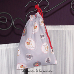 Sac pochon - gris rouge motif animaux 01