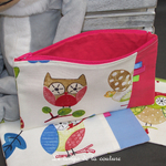 Pochette - droite - zippé - hibou chouette rose fuschia 03