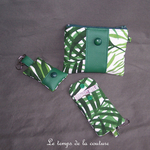 Pochette - droite - zippé - blanc vert feuillage 01