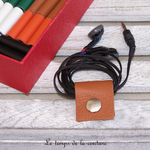 Cuir - serre cable - marron cognac