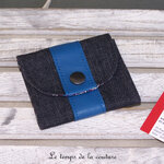 Cuir - Porte carte porte monnaie - bleu jean fleur violette rose - 00