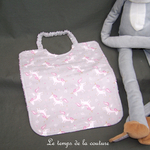 Enfant - bavoir double - rose pale et imp licorne grise 02