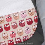 Enfant - bavoir double - blanc motif chouette hiboux beige rouge bordeaux 02