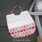 Enfant - bavoir double - blanc motif chouette hiboux beige rouge bordeaux 03