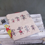 Protège livre - pochette cuir beige rouge souris 03